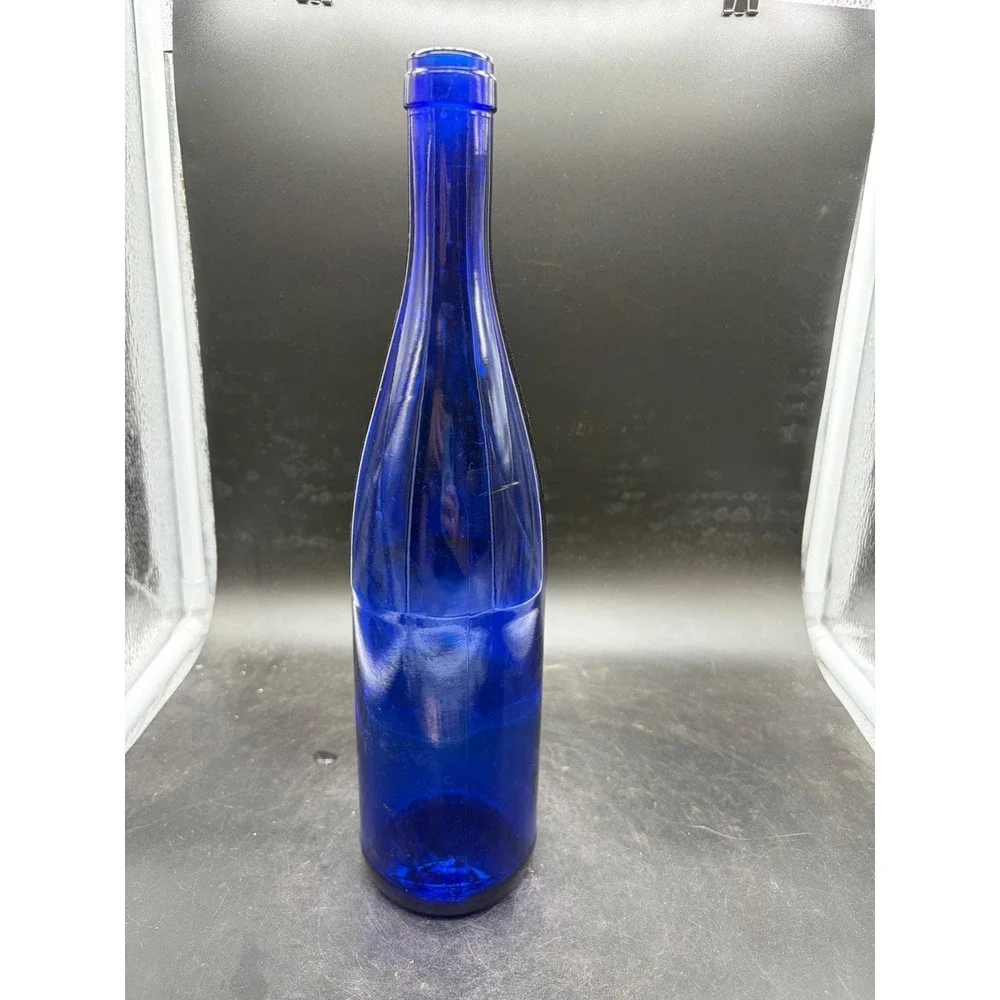 Vintage Cobalt Blue Glass Wine Bottle 750ml Decorative Vase Home Decor 12 inch